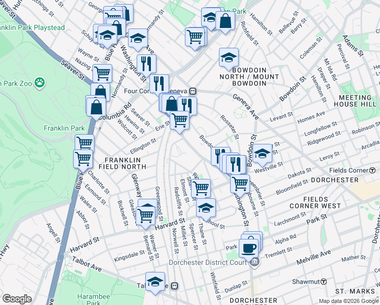 map of restaurants, bars, coffee shops, grocery stores, and more near 235 Washington Street in Boston
