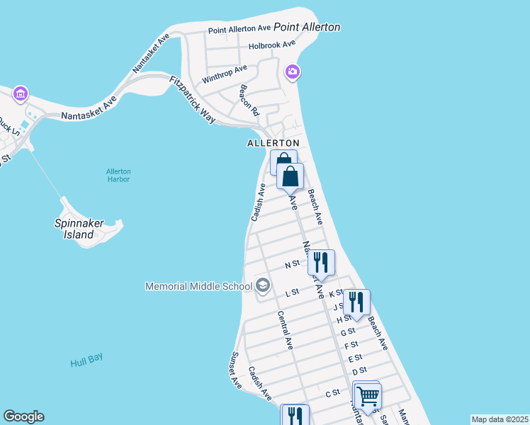 map of restaurants, bars, coffee shops, grocery stores, and more near 154 Cadish Avenue in Hull