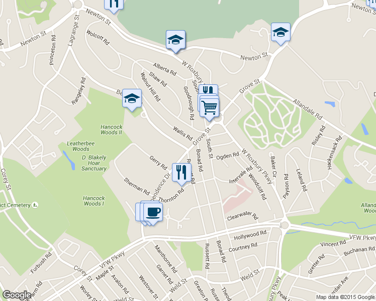 map of restaurants, bars, coffee shops, grocery stores, and more near Grove St & Independence Dr in Brookline