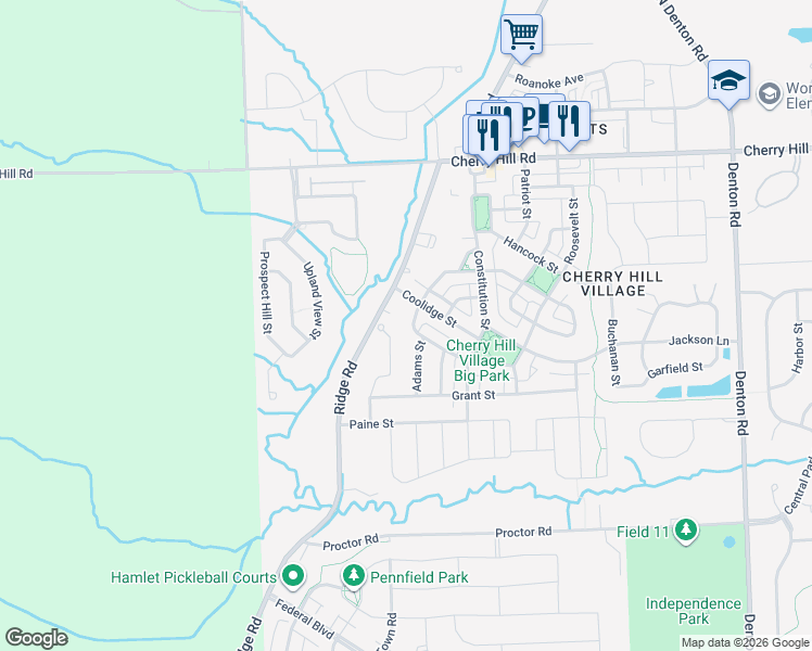 map of restaurants, bars, coffee shops, grocery stores, and more near 50529 Jefferson Street in Canton