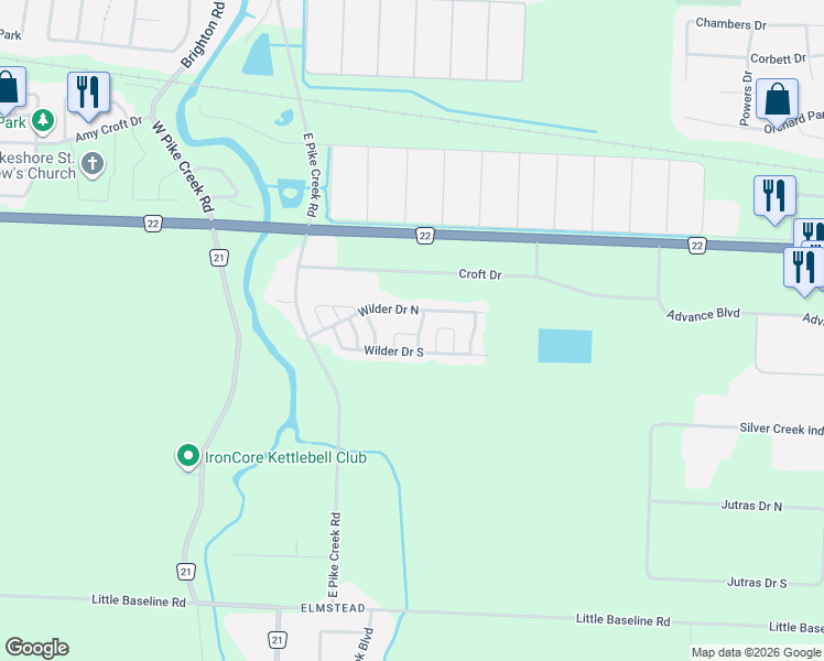 map of restaurants, bars, coffee shops, grocery stores, and more near 93 Tower Drive in Windsor