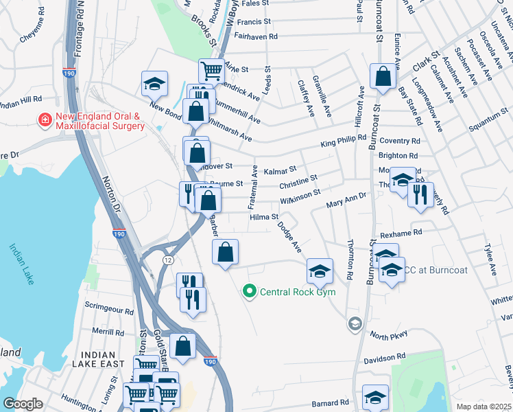 map of restaurants, bars, coffee shops, grocery stores, and more near 18 Watson Avenue in Worcester