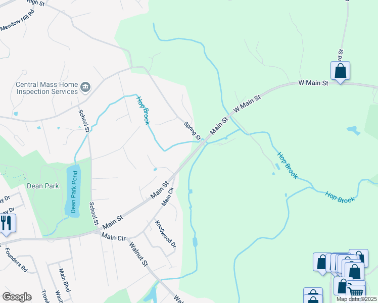 map of restaurants, bars, coffee shops, grocery stores, and more near 967 Main Street in Shrewsbury
