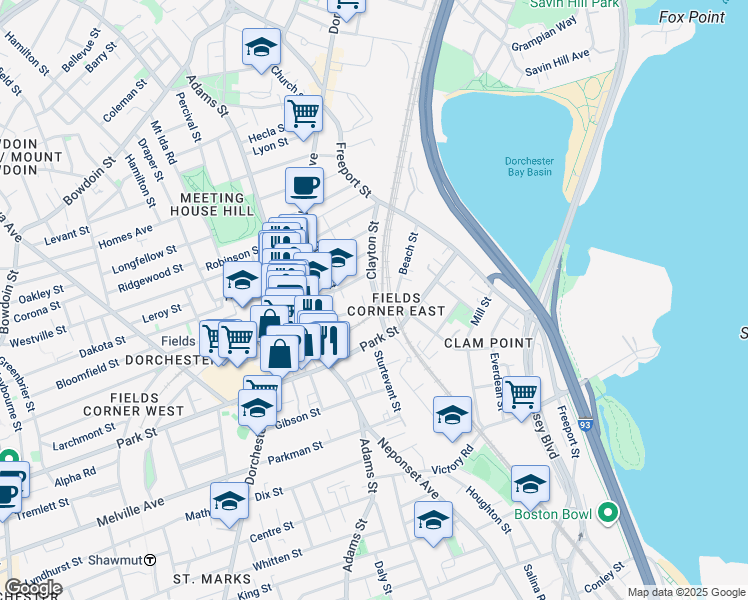 map of restaurants, bars, coffee shops, grocery stores, and more near 10 Cassnet Street in Boston