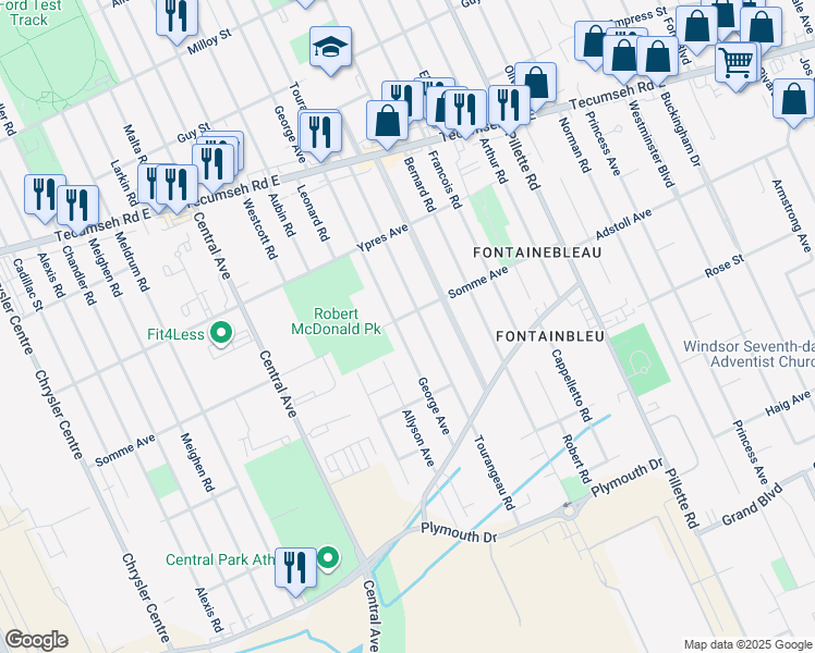 map of restaurants, bars, coffee shops, grocery stores, and more near 2503 George Avenue in Windsor