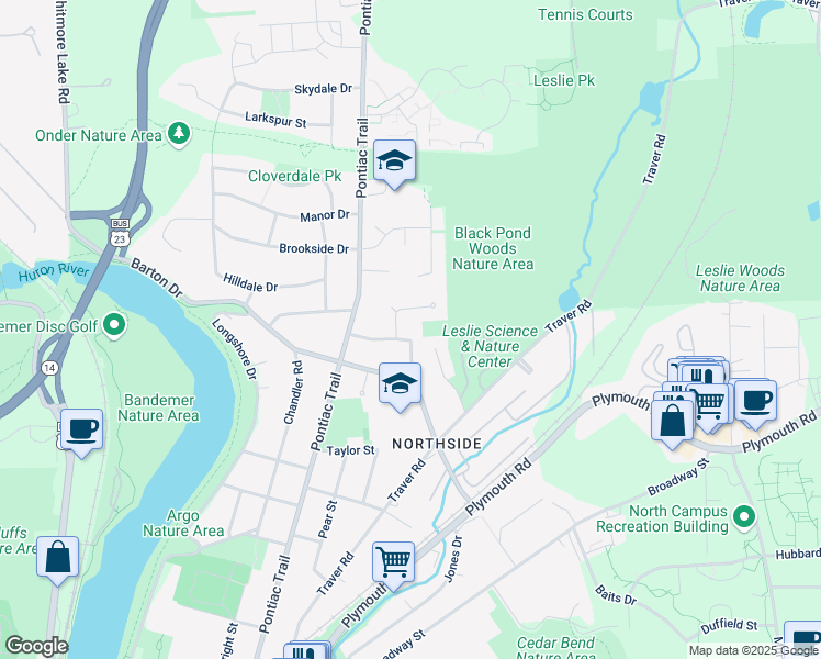 map of restaurants, bars, coffee shops, grocery stores, and more near 863 Starwick Drive in Ann Arbor