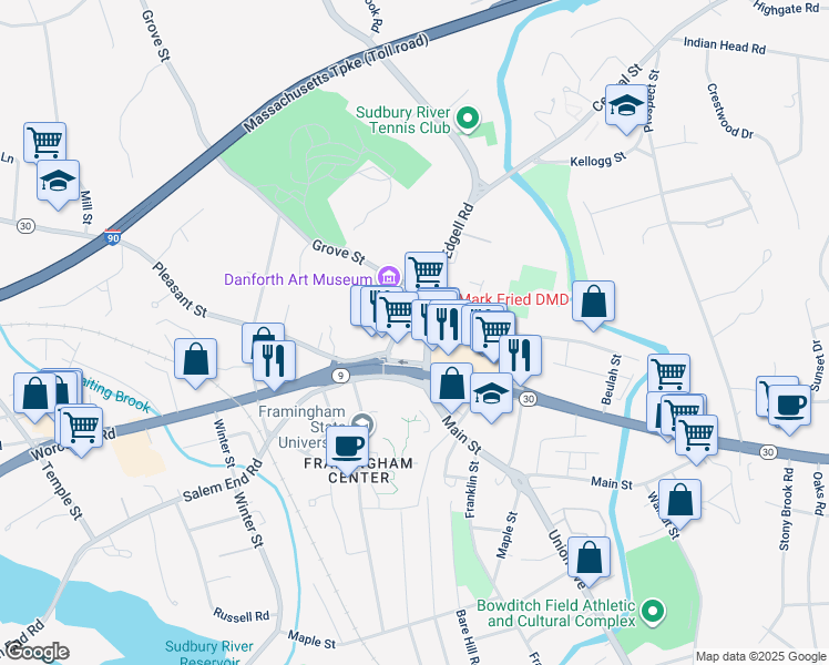 map of restaurants, bars, coffee shops, grocery stores, and more near 37 Edgell Road in Framingham