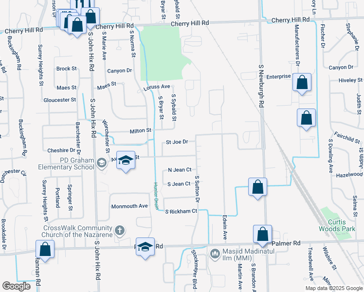 map of restaurants, bars, coffee shops, grocery stores, and more near 38229 Saint Joe Drive in Westland