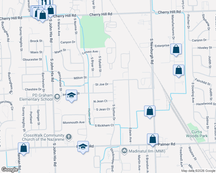 map of restaurants, bars, coffee shops, grocery stores, and more near 38229 Saint Joe Drive in Westland