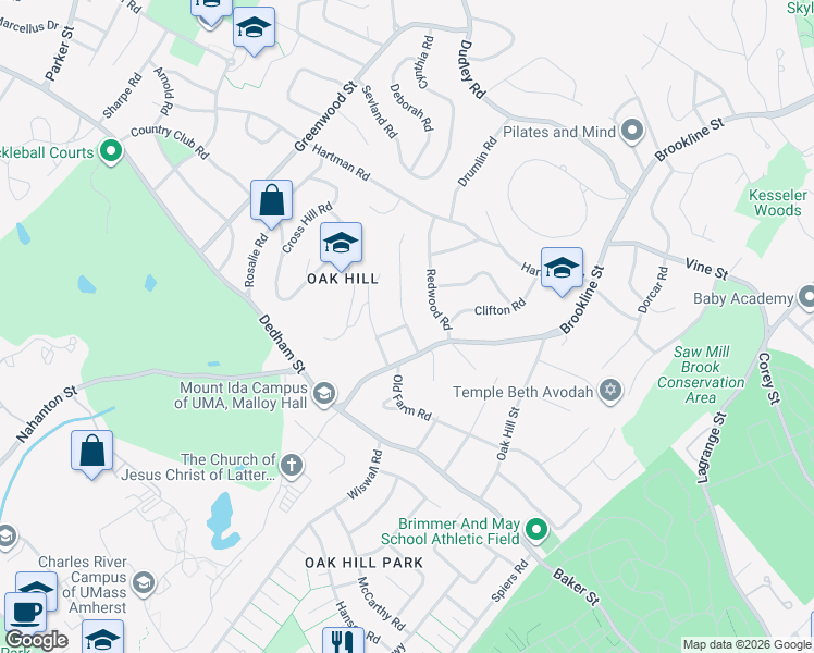 map of restaurants, bars, coffee shops, grocery stores, and more near 29 Lovett Road in Newton