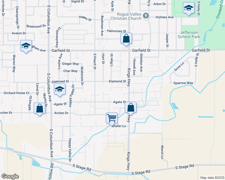 map of restaurants, bars, coffee shops, grocery stores, and more near 1967 Lillian Street in Medford