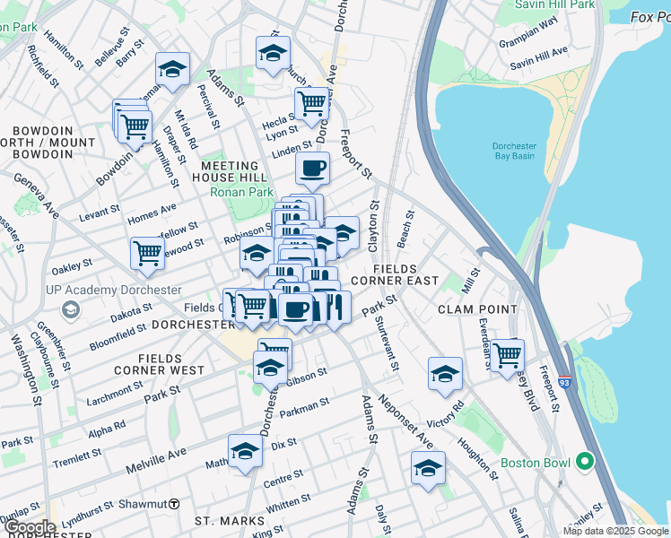 map of restaurants, bars, coffee shops, grocery stores, and more near 3 Harbell Terrace in Boston