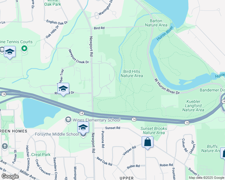 map of restaurants, bars, coffee shops, grocery stores, and more near 2248 Pine Grove Court in Ann Arbor