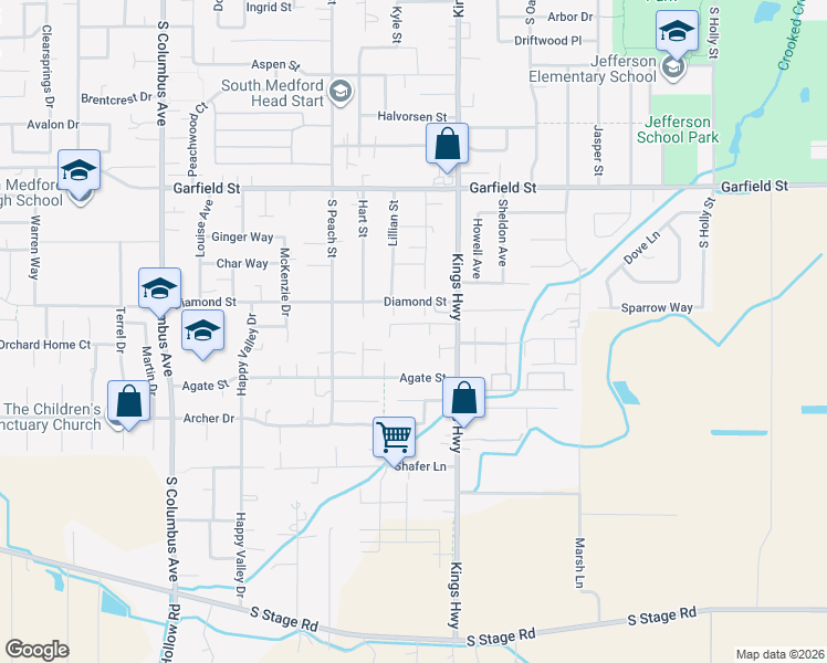 map of restaurants, bars, coffee shops, grocery stores, and more near 1967 Lillian Street in Medford