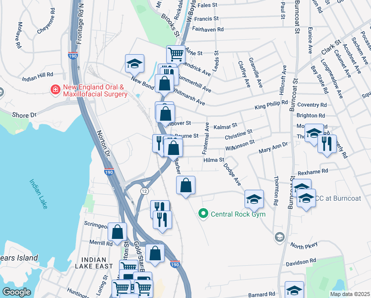 map of restaurants, bars, coffee shops, grocery stores, and more near in Worcester