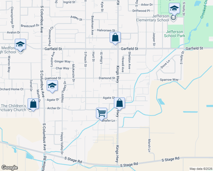 map of restaurants, bars, coffee shops, grocery stores, and more near 1967 Lillian Street in Medford