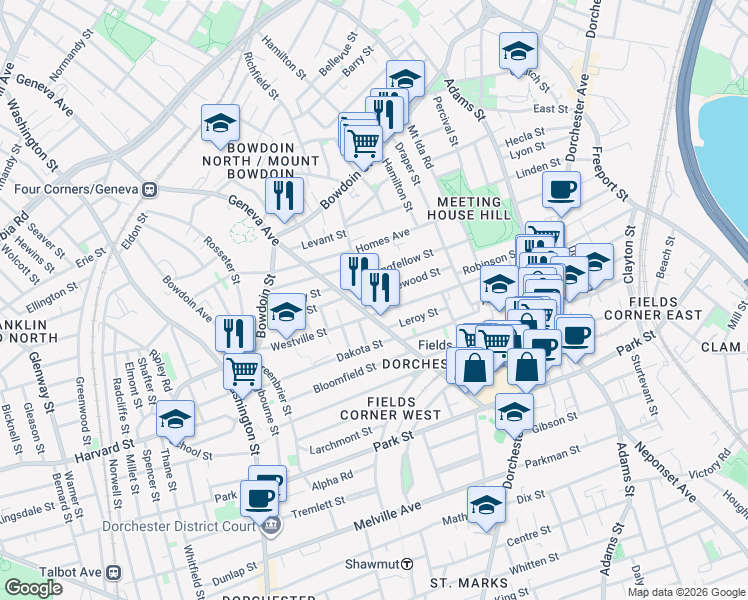 map of restaurants, bars, coffee shops, grocery stores, and more near 90 Topliff Street in Boston