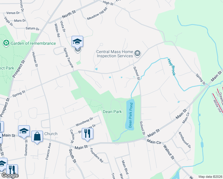 map of restaurants, bars, coffee shops, grocery stores, and more near 8 Fieldstone Drive in Shrewsbury