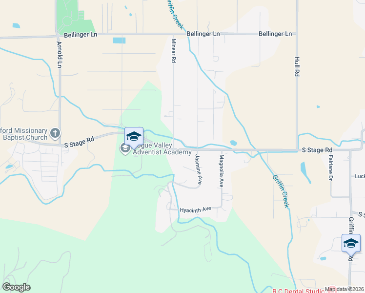 map of restaurants, bars, coffee shops, grocery stores, and more near 3436 South Stage Road in Medford