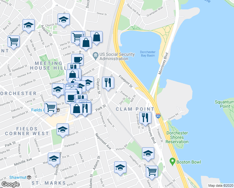 map of restaurants, bars, coffee shops, grocery stores, and more near 24 Park Street in Boston