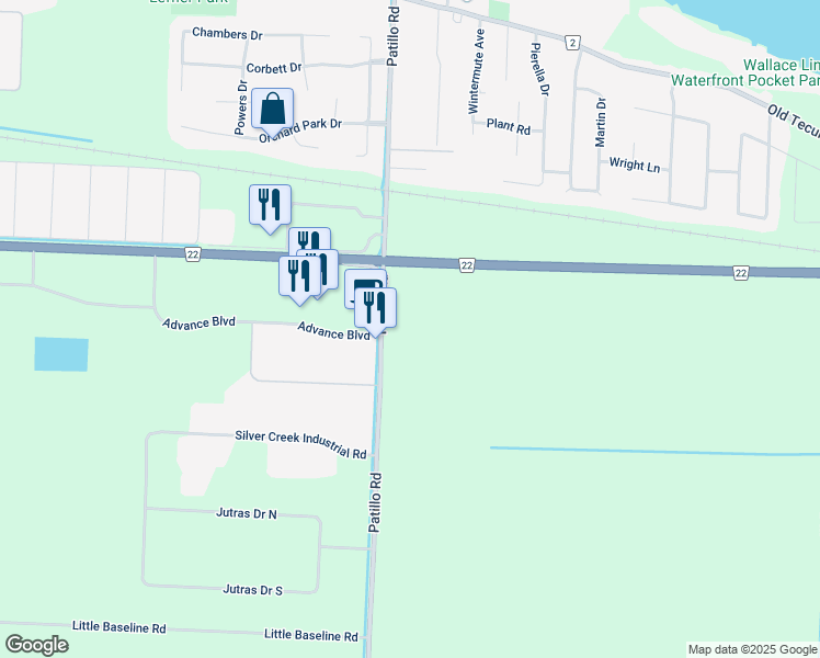 map of restaurants, bars, coffee shops, grocery stores, and more near 220 Patillo Road in Windsor