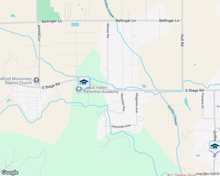 map of restaurants, bars, coffee shops, grocery stores, and more near 3436 South Stage Road in Medford