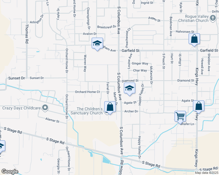 map of restaurants, bars, coffee shops, grocery stores, and more near 2015 Terrel Drive in Medford