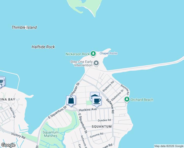 map of restaurants, bars, coffee shops, grocery stores, and more near 17 Standish Road in Quincy