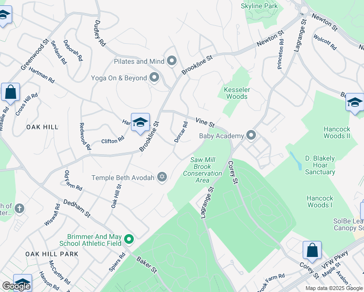 map of restaurants, bars, coffee shops, grocery stores, and more near 25 Tirrell Crescent in Newton