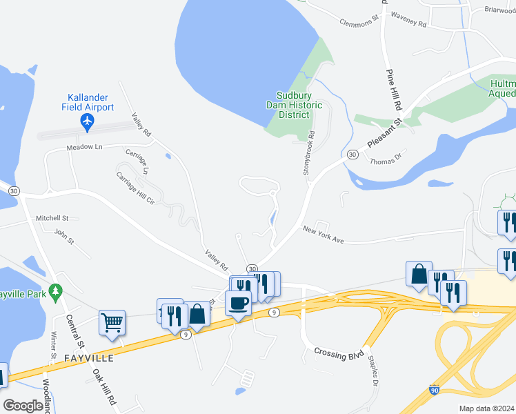 map of restaurants, bars, coffee shops, grocery stores, and more near 79 William Onthank Lane in Southborough