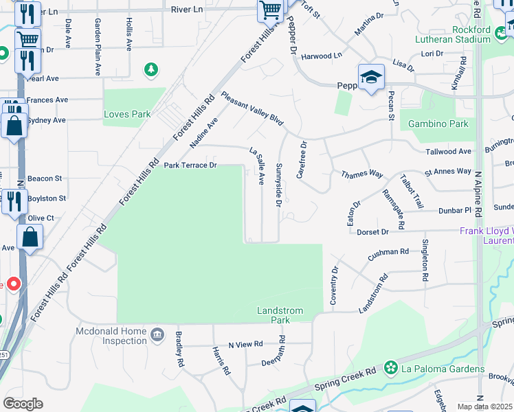 map of restaurants, bars, coffee shops, grocery stores, and more near 2936 La Salle Avenue in Rockford