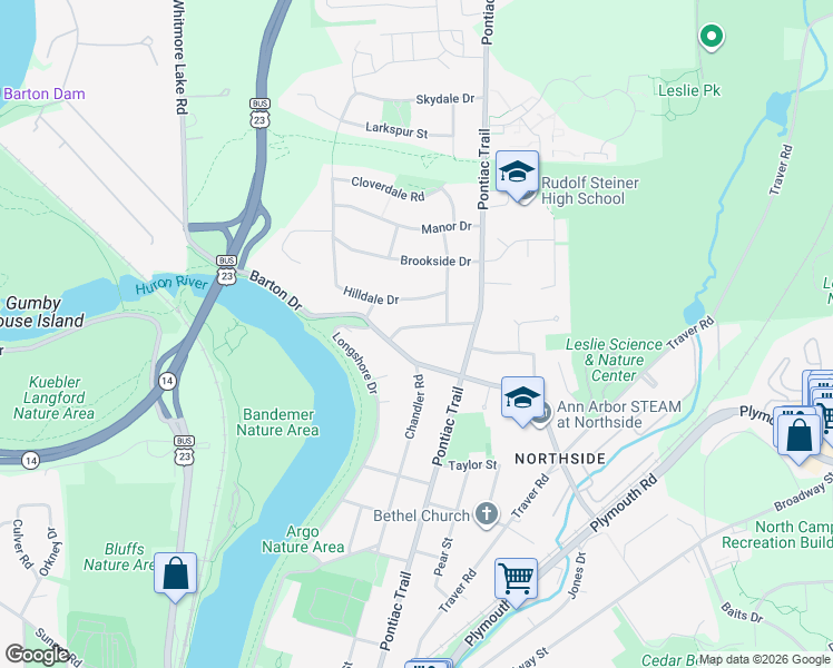 map of restaurants, bars, coffee shops, grocery stores, and more near 624 Northside Avenue in Ann Arbor