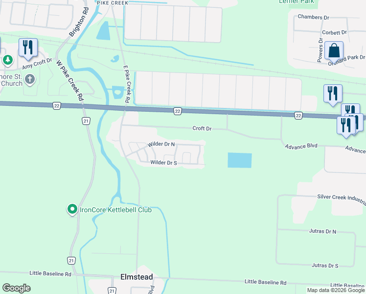 map of restaurants, bars, coffee shops, grocery stores, and more near 59 Wilder Drive North in Lakeshore