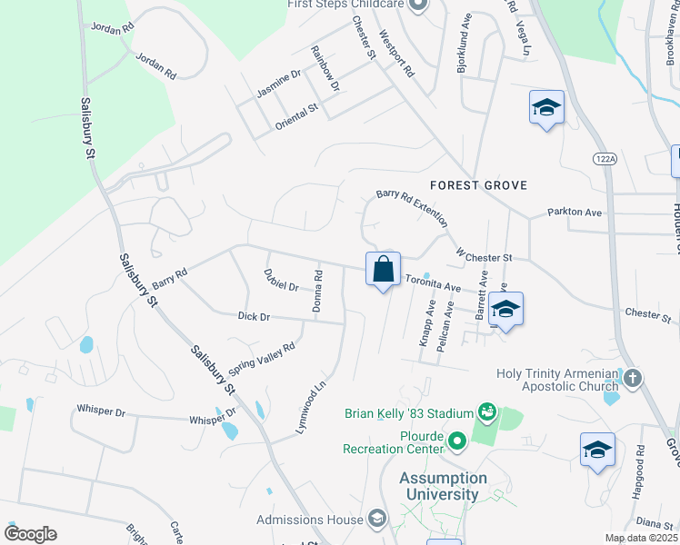map of restaurants, bars, coffee shops, grocery stores, and more near 101 Lynnwood Lane in Worcester