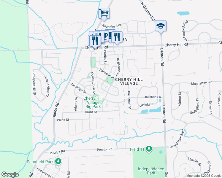 map of restaurants, bars, coffee shops, grocery stores, and more near 628 McKinley Circle in Canton