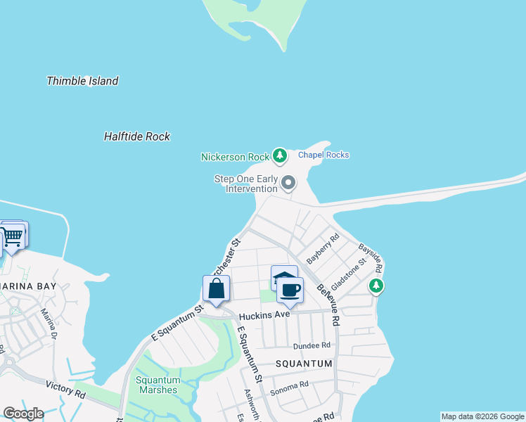 map of restaurants, bars, coffee shops, grocery stores, and more near 145 Dorchester Street in Quincy