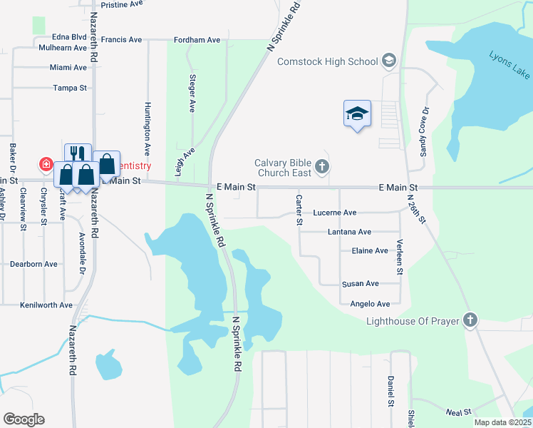 map of restaurants, bars, coffee shops, grocery stores, and more near 5301 Lucerne Avenue in Kalamazoo