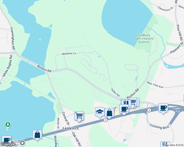 map of restaurants, bars, coffee shops, grocery stores, and more near 59 Carriage Hill Circle in Southborough