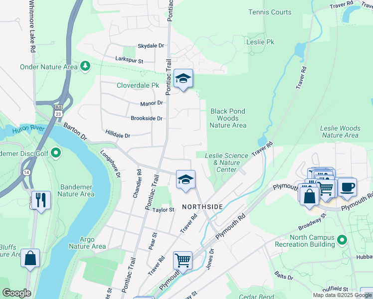 map of restaurants, bars, coffee shops, grocery stores, and more near 863 Starwick Drive in Ann Arbor