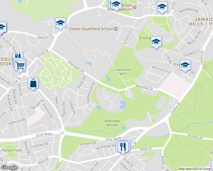 map of restaurants, bars, coffee shops, grocery stores, and more near 220 Allandale Road in Boston