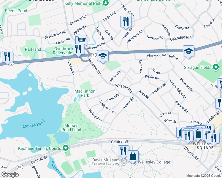 map of restaurants, bars, coffee shops, grocery stores, and more near 4 Macarthur Road in Wellesley