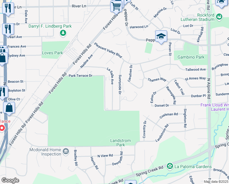 map of restaurants, bars, coffee shops, grocery stores, and more near 2936 La Salle Avenue in Rockford
