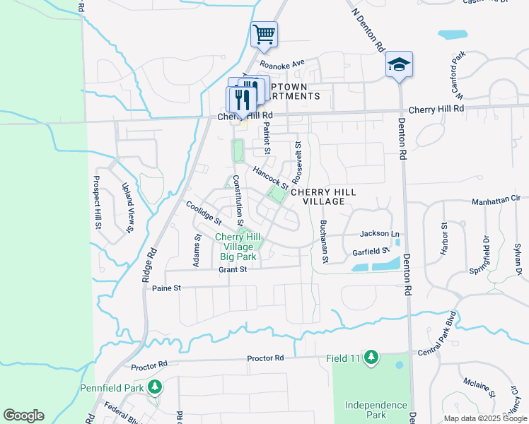 map of restaurants, bars, coffee shops, grocery stores, and more near 642 Filmore Street in Canton