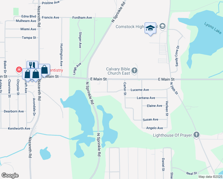 map of restaurants, bars, coffee shops, grocery stores, and more near 5301 Lucerne Avenue in Kalamazoo