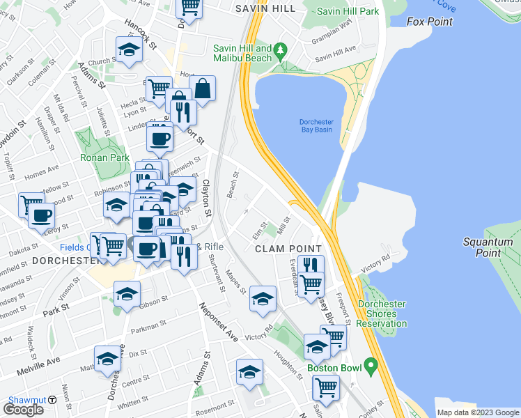 map of restaurants, bars, coffee shops, grocery stores, and more near 6 Everett Street in Boston