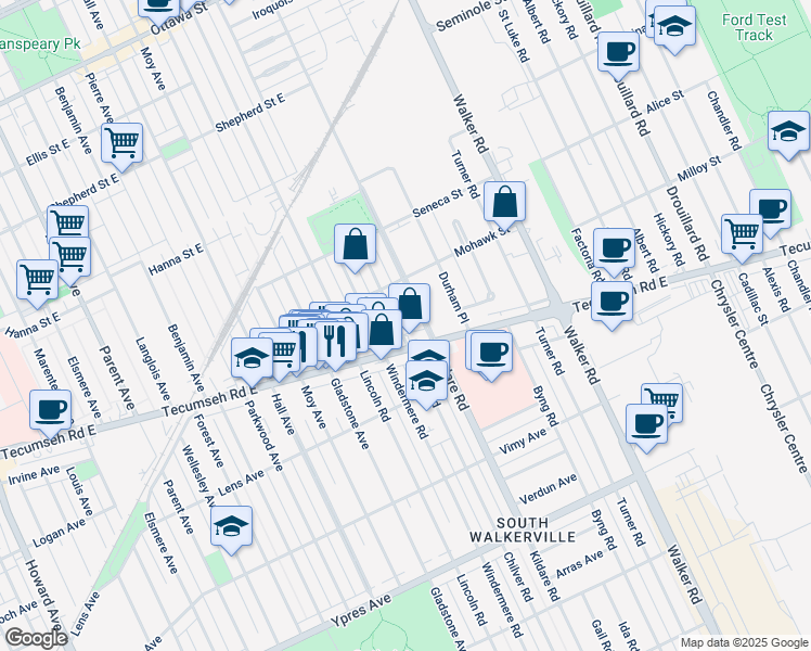 map of restaurants, bars, coffee shops, grocery stores, and more near 1866 Chilver Road in Windsor