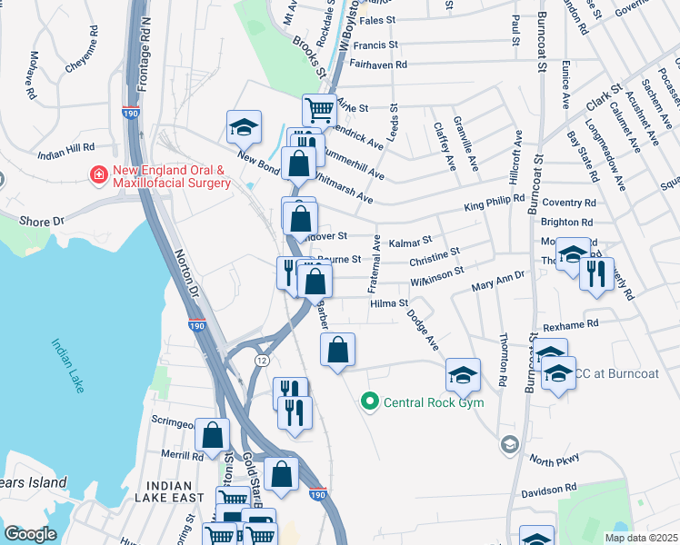 map of restaurants, bars, coffee shops, grocery stores, and more near in Worcester