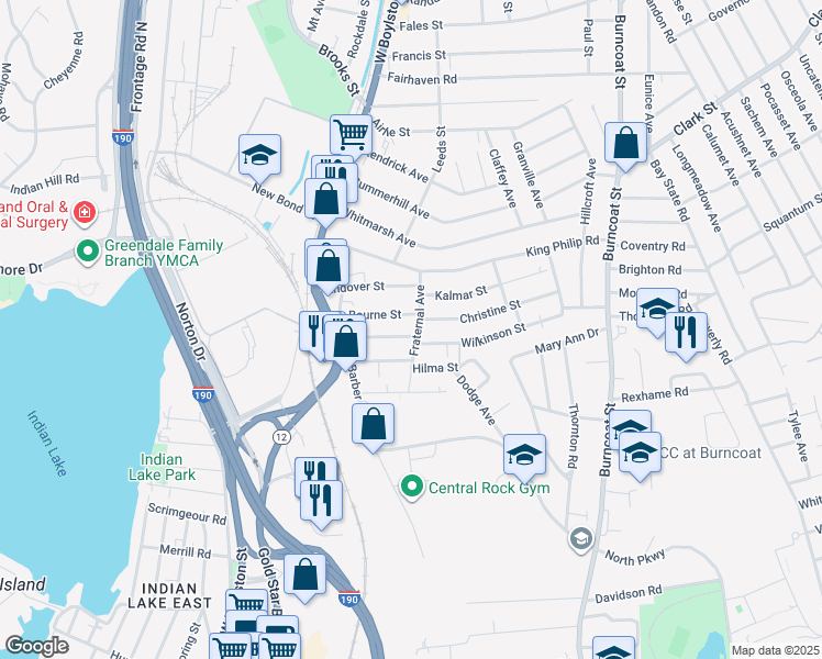 map of restaurants, bars, coffee shops, grocery stores, and more near 18 Watson Avenue in Worcester