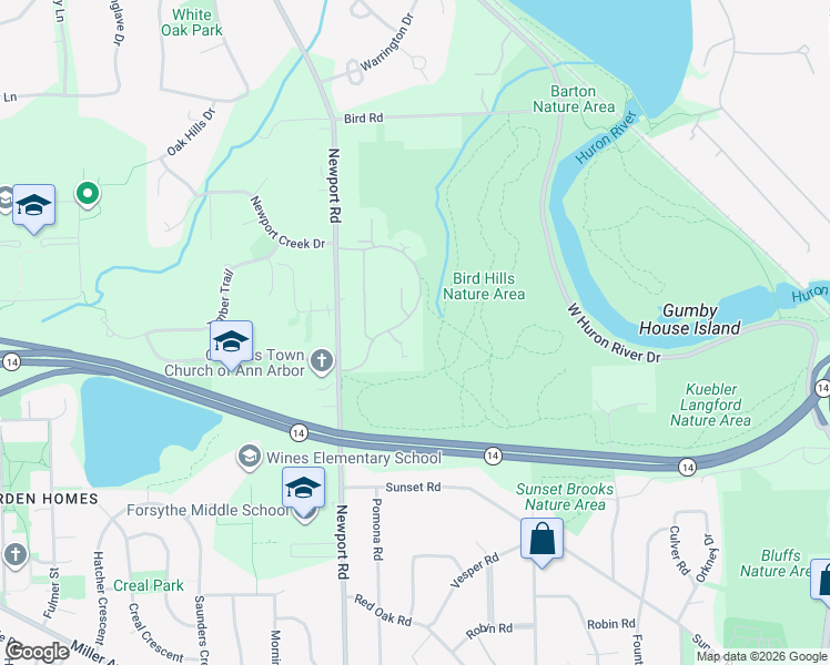 map of restaurants, bars, coffee shops, grocery stores, and more near 2248 Pine Grove Court in Ann Arbor