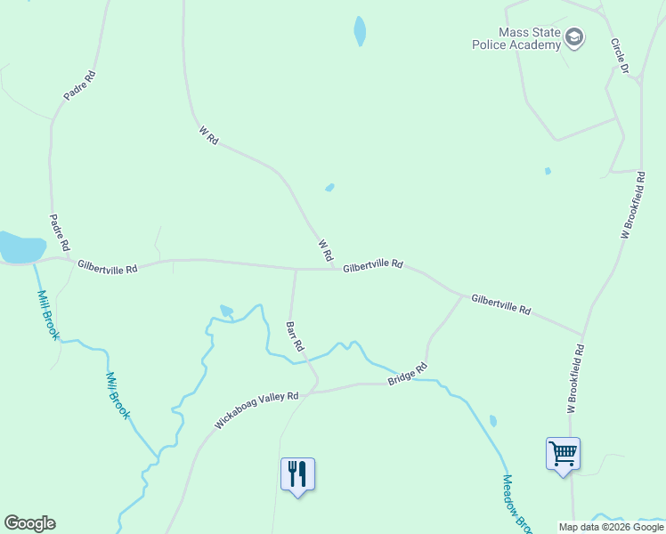 map of restaurants, bars, coffee shops, grocery stores, and more near 3 West Road in New Braintree